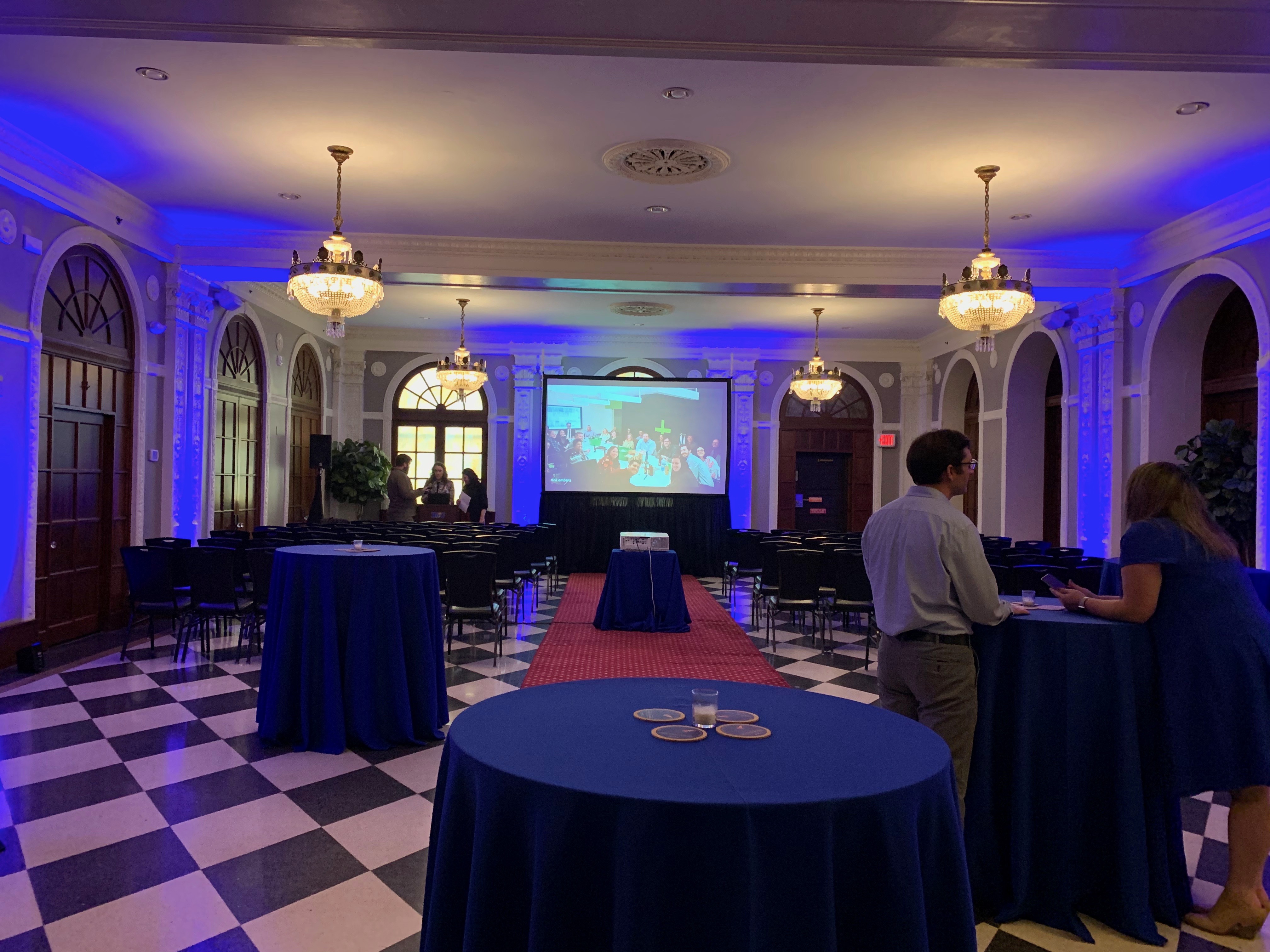 This picture shows Chauvet up lights placed around the Crystal Ballroom at the Eldridge Hotel